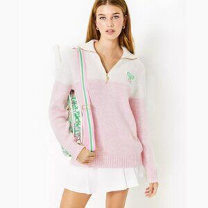 Lilly Pulitzer size XL Pink White Dorset Collared Sweater Pickle Ball